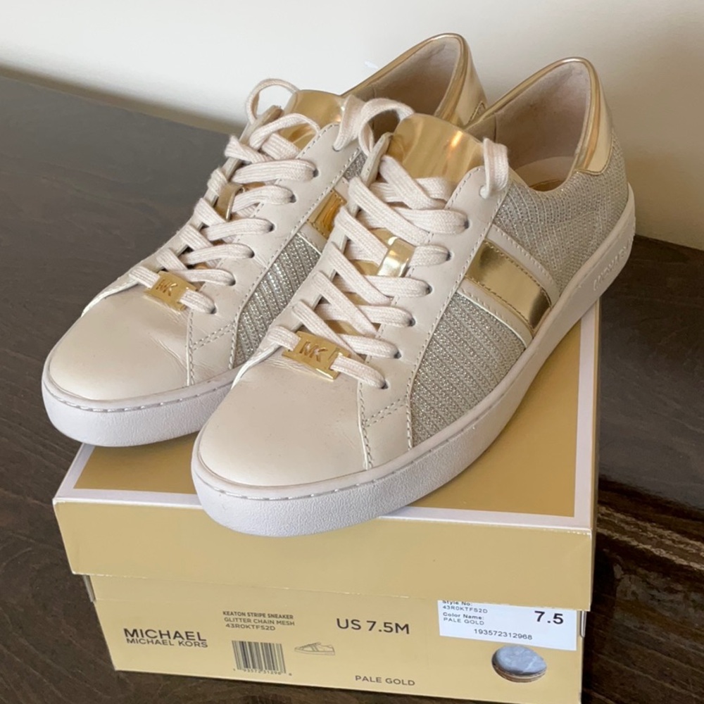 MICHAEL KORS Keaton Stripe Sneaker Pale Gold - Picture 2 of 7